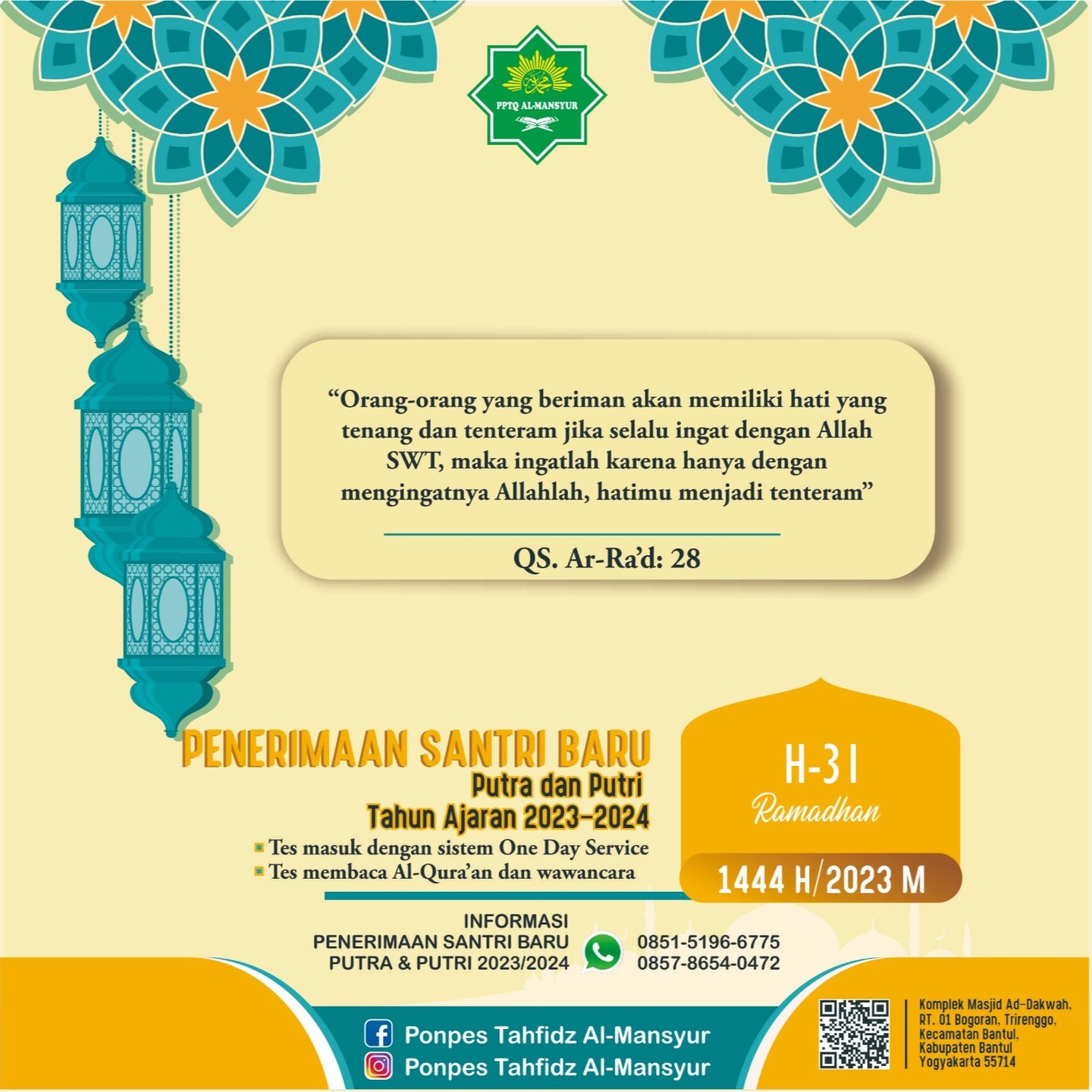 INFORMASI PENERIMAAN SANTRIWAN BARU 2023/2024