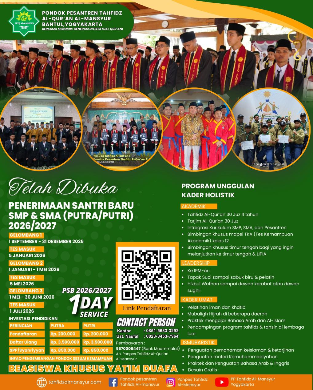 INFORMASI PENERIMAAN SANTRI PUTRA/ PUTRI BARU 2026/2027
